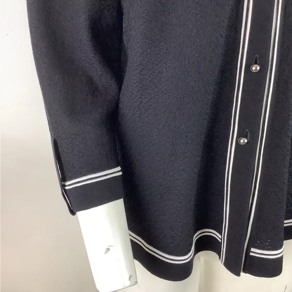 Misook Sz L Silver Button Cardigan Black White Acrylic Polyester Sailor Look - Picture 3 of 7